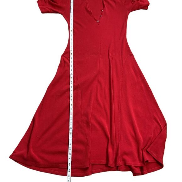 Lauren Ralph Lauren Red Cotton V-Neck Button Academia Midi Flare Dress Small - Picture 8 of 17